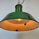 Grande Lampe à Suspension Industrielle en Émail Vert de Revo, 1940s