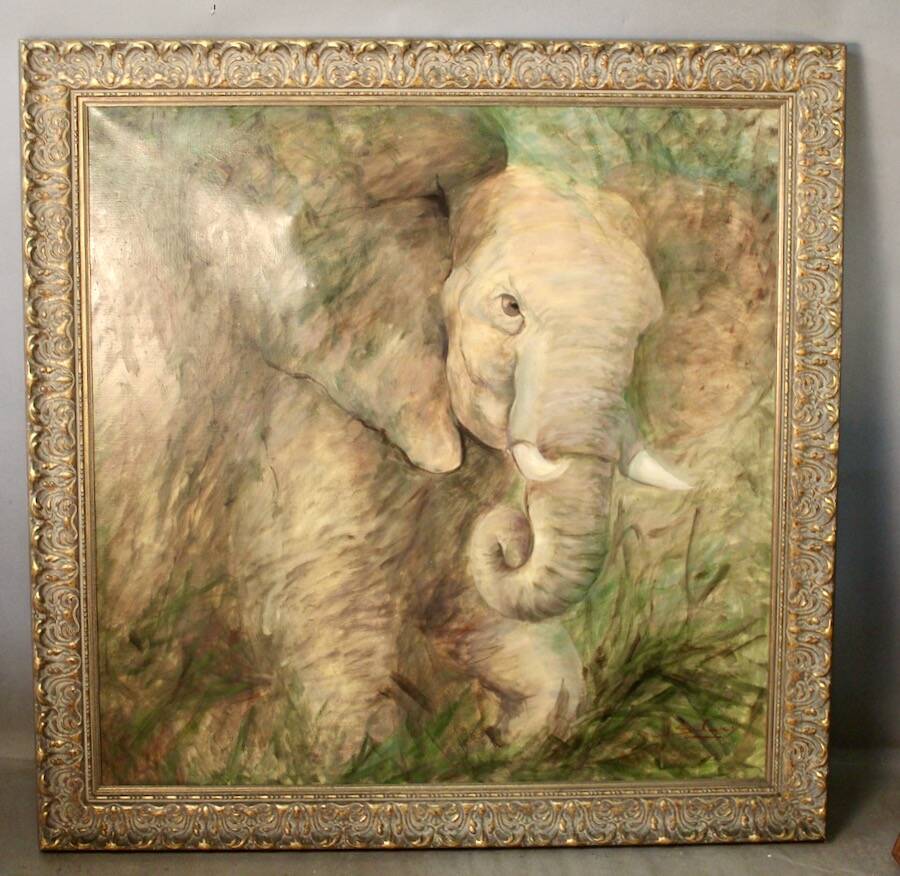 Large Oil on Canvas Elephant