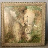 Large Oil on Canvas Elephant