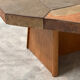 Large vintage slate mosaic coffee table, oak pedestal base, brutalist octagonal