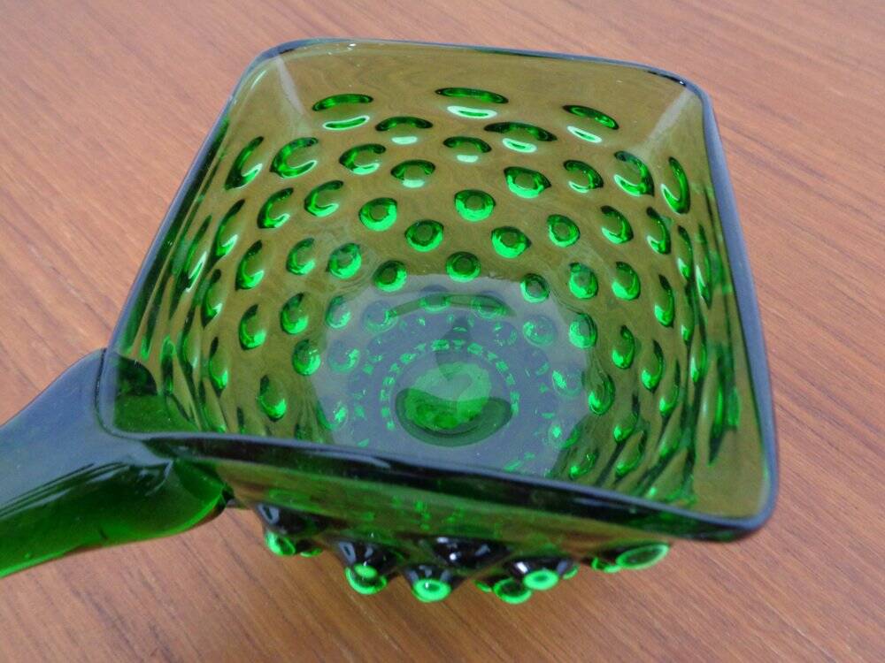 Italian green bubble glass vases and bowl by Empoli, set of 3, 1960s.
