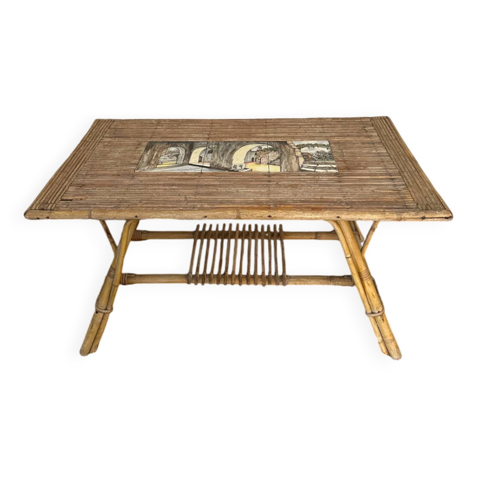 Rattan and ceramic coffee table