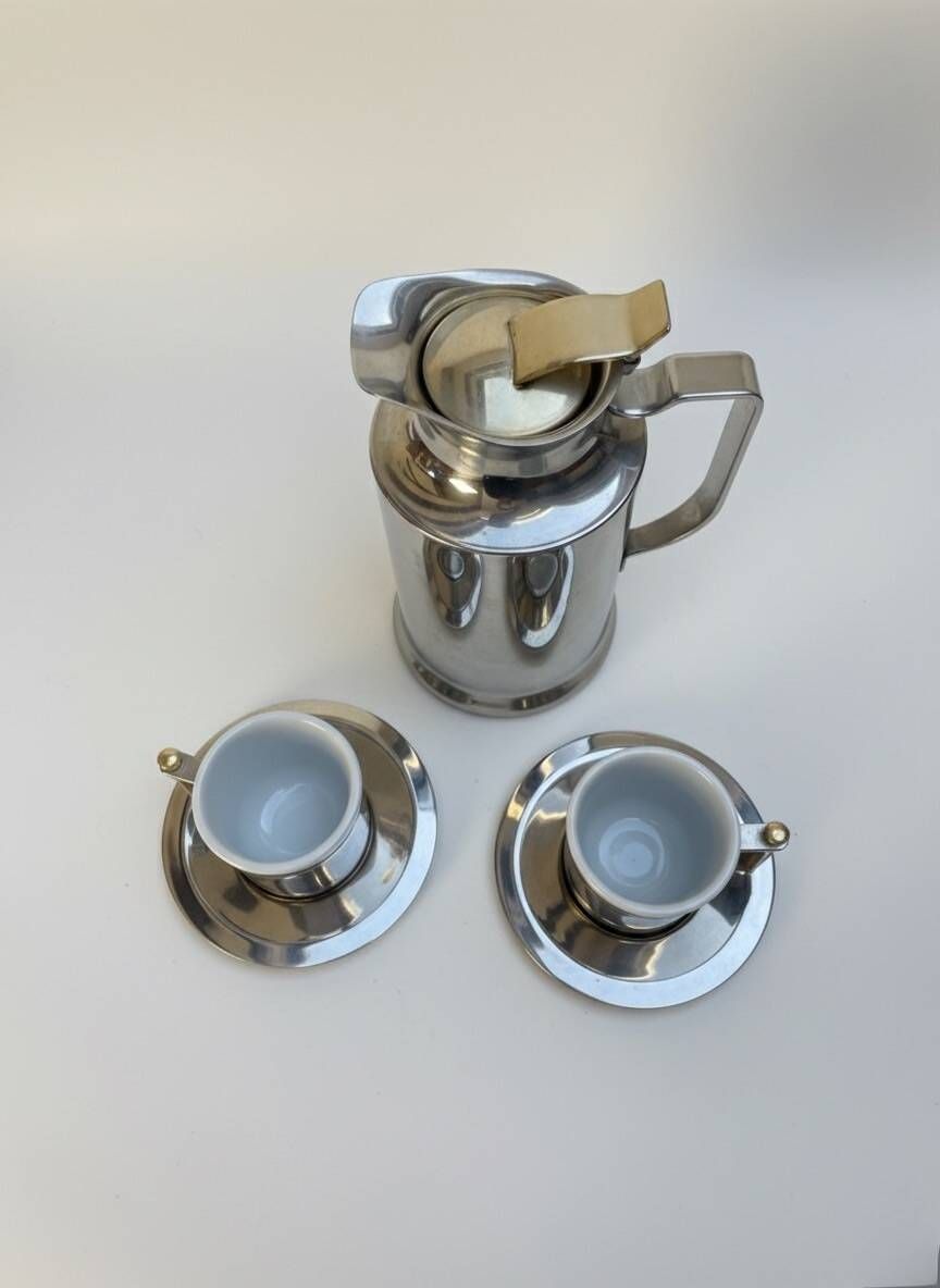 Balzano 3-piece metal and porcelain coffee set, Made in Italy