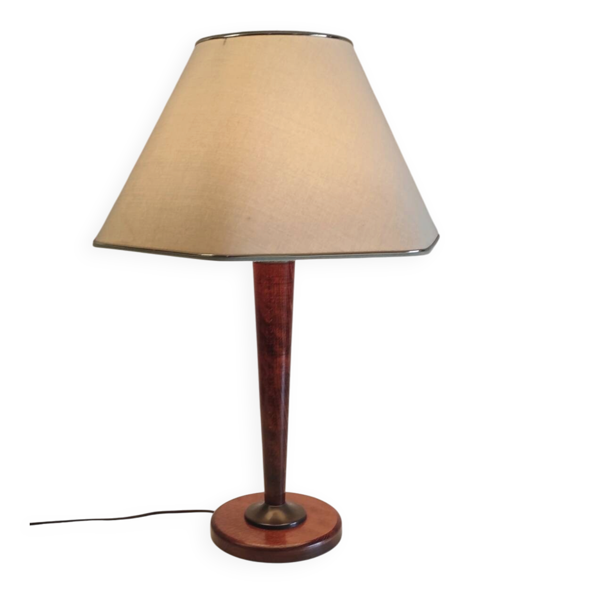 Table lamp by Unilux in wood and brass - mid 20th century.