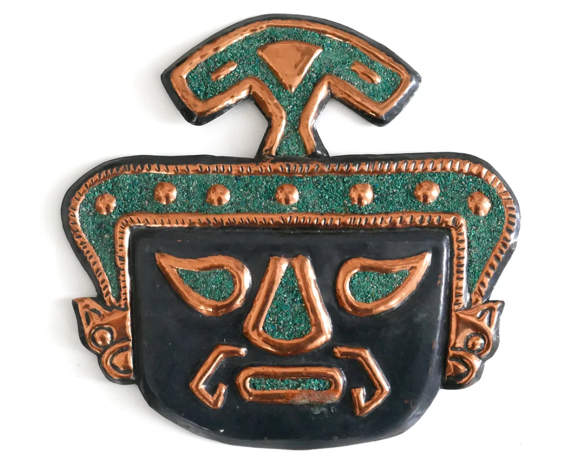 Masque Incas en métal, années 70 | Selency