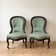 Pair of Louis XV armchairs in wood and green fabric.