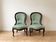 Pair of Louis XV armchairs in wood and green fabric.