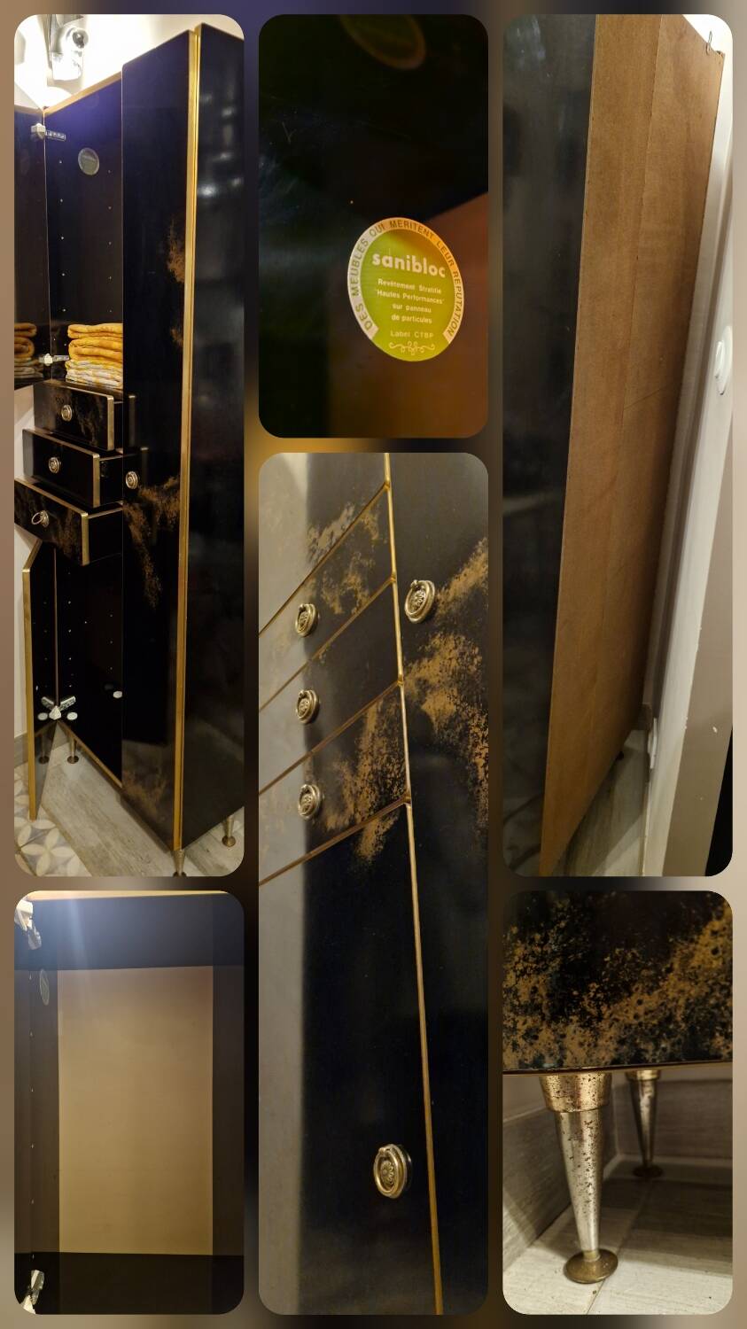 Black and gold lacquered Sanibloc furniture in the style of Maison Jansen, 1970