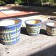 Suite of three cache pots in blue ceramic / vintage 70s-80s