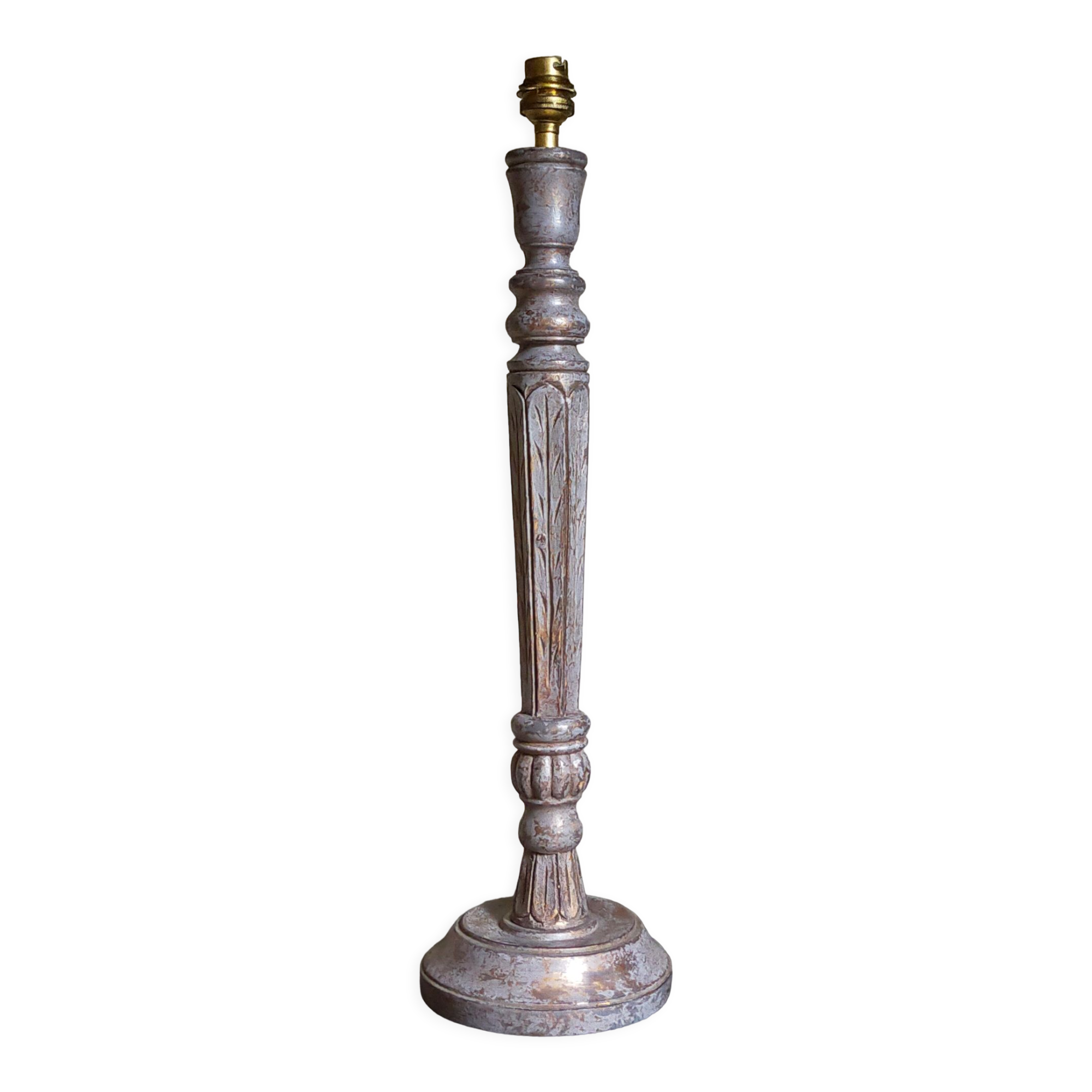 Foot of lamp turned wood carved patina old nineteenth
