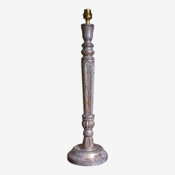 Pied de lampe bois tourné sculpté patiné ancien XIXème