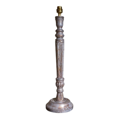 Pied de lampe bois tourné sculpté patiné ancien XIXème
