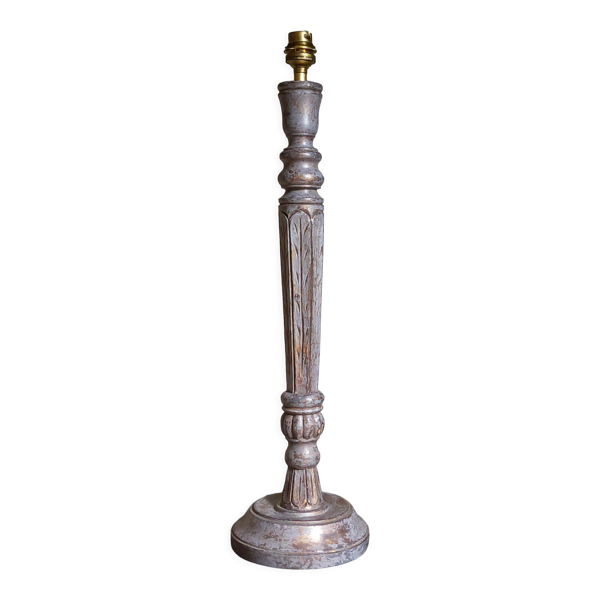 Pied de lampe bois tourné sculpté patiné ancien XIXème — Beyit