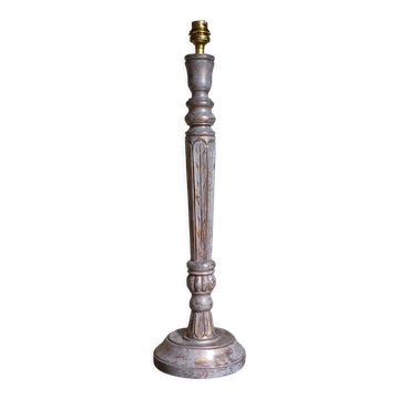 Pied de lampe bois tourné sculpté patiné ancien XIXème