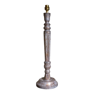Foot of lamp turned wood carved patina old nineteenth