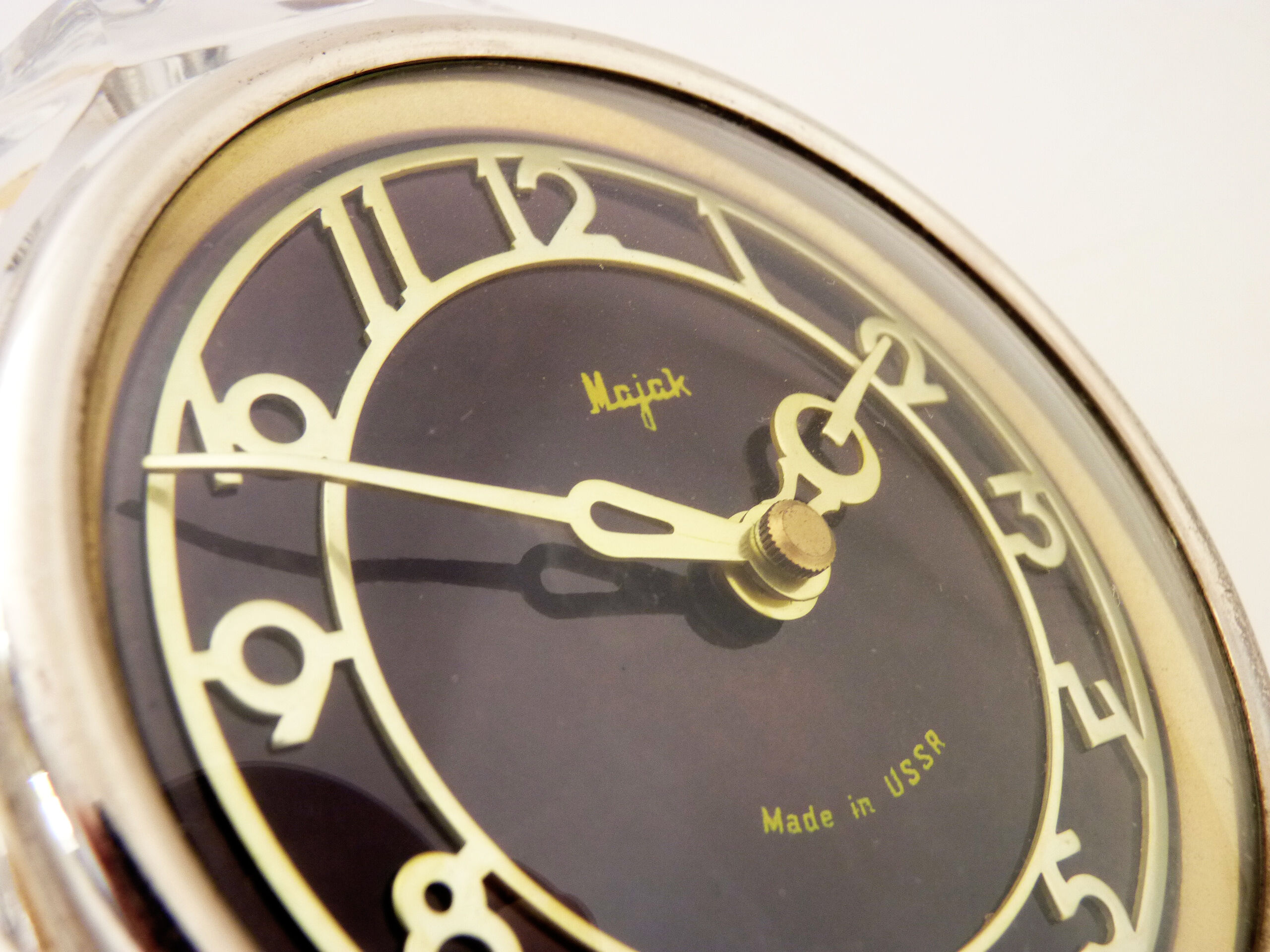 Table clock, majak glass clock and Bakelite base. Made in USSR