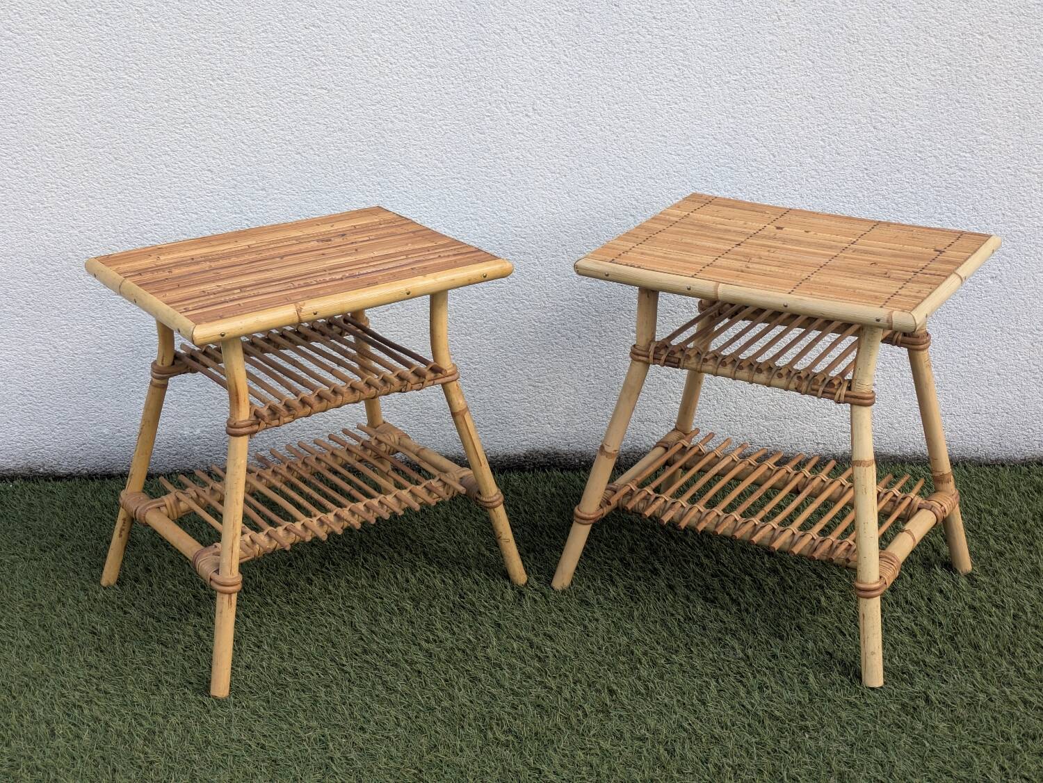 Pair of rattan bedside tables – Audoux Minet style