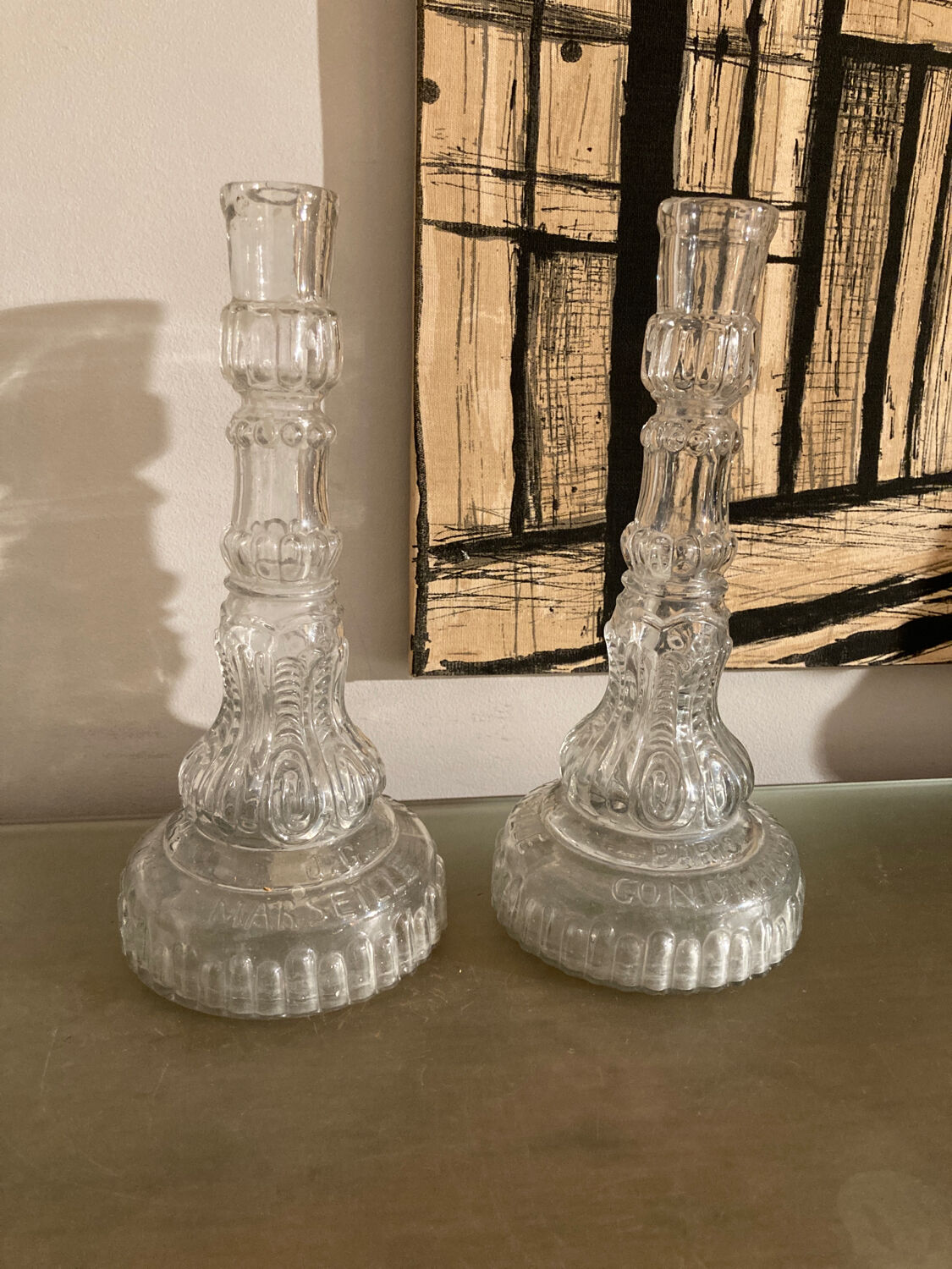 Pair of antique glass candle holders