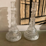 Paire de bougeoirs en verre anciens
