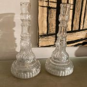 Pair of antique glass candle holders