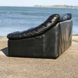 Sofa by De Pas, D'Urbino and Lomazzi, France, 1980s, black leather, Cinna