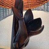 Floral carved wood lamp from the 60s