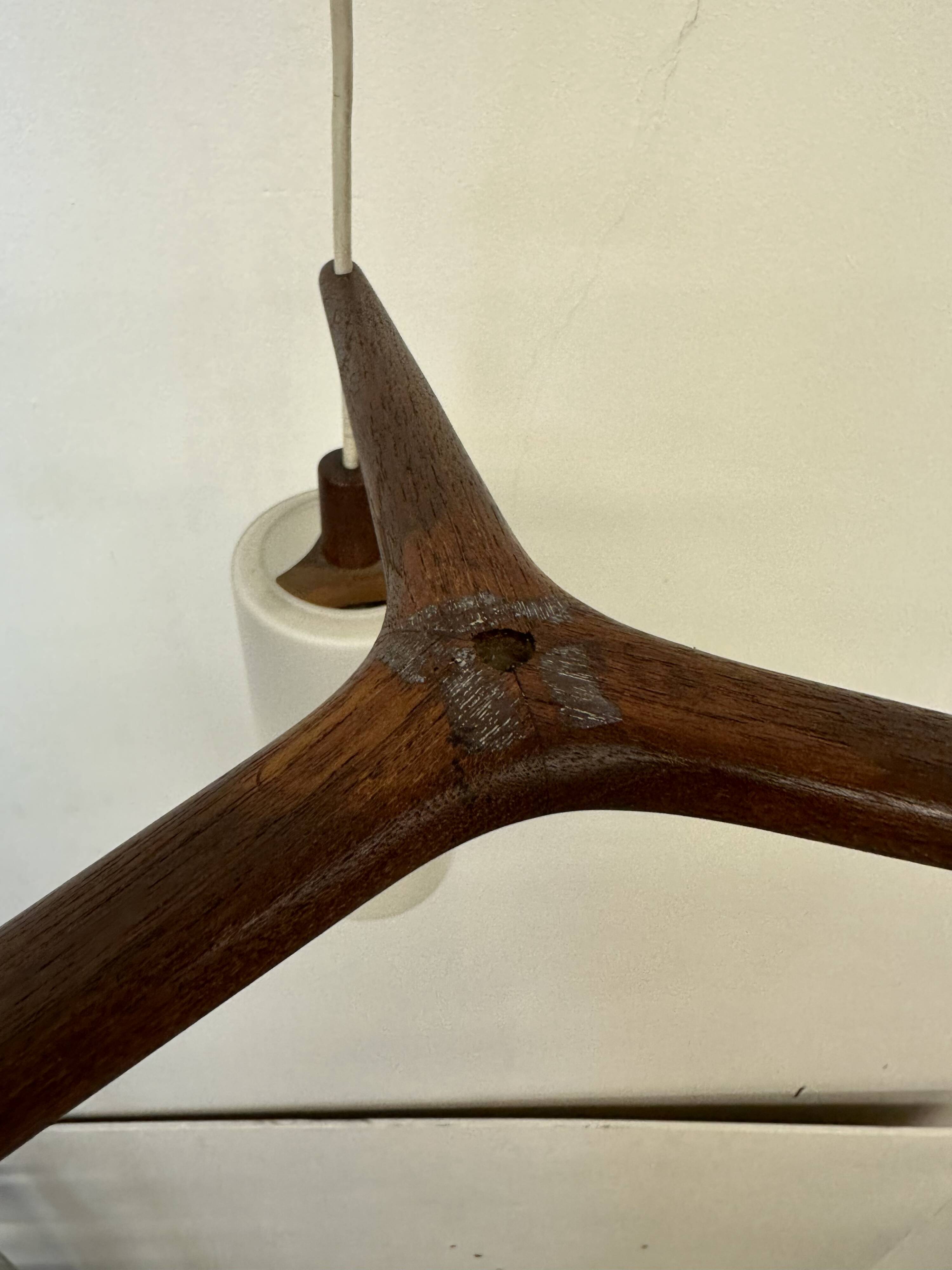 Mid-century design pendant lamp teak and opaline glass , 1970s