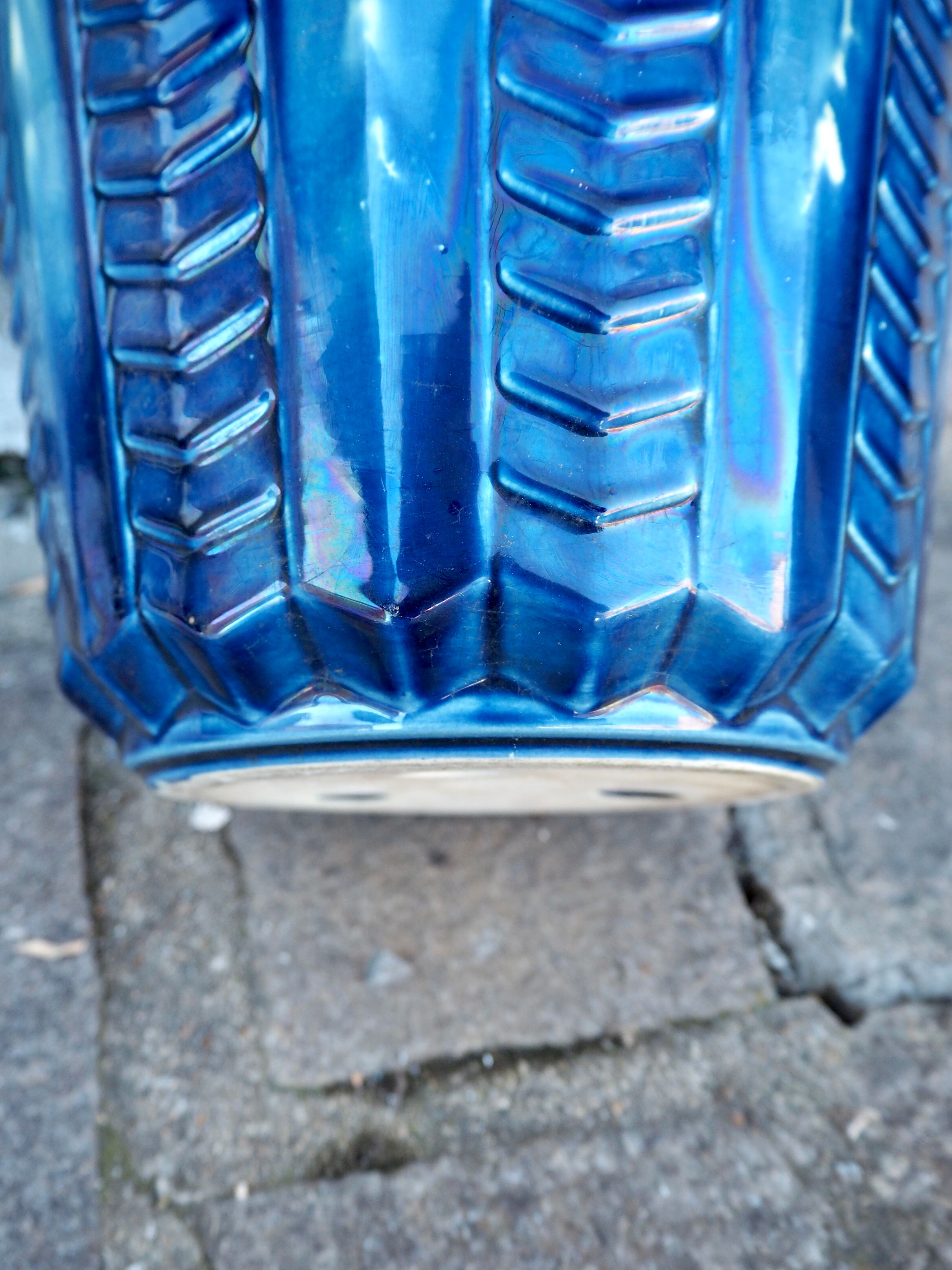 Blue ceramic pot cover