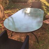 Table pierre lave emaillee et fer forgé