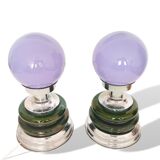 Pair mid century Portuguese ceramic and glass table lamps