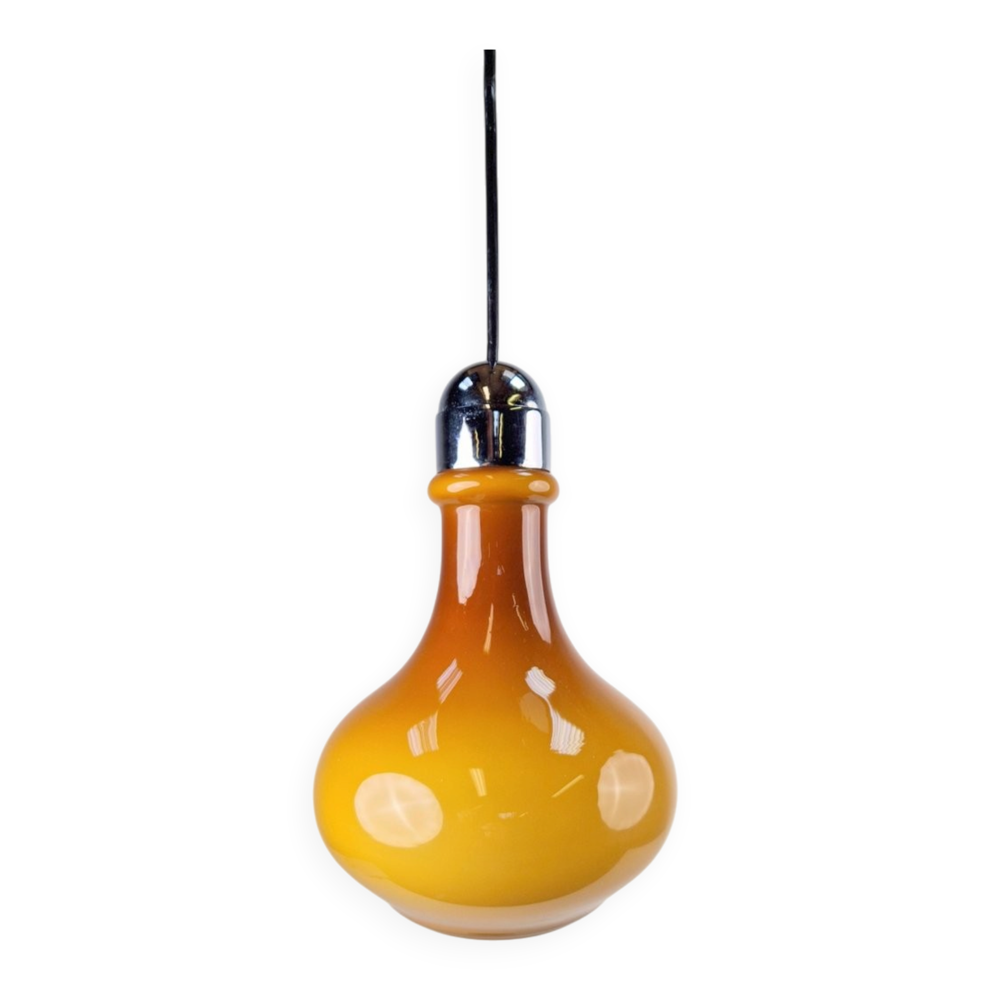 Vintage Scandinavian Drop Pendant Lamp in Brown Opal Glass and Chrome from Peill & Putzler, 1960s