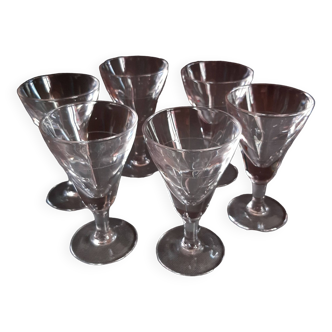 Ensemble de 6 Anciens verres à Absinthe Bistrot XIXème, cristal, avec trait de dose d'alcool