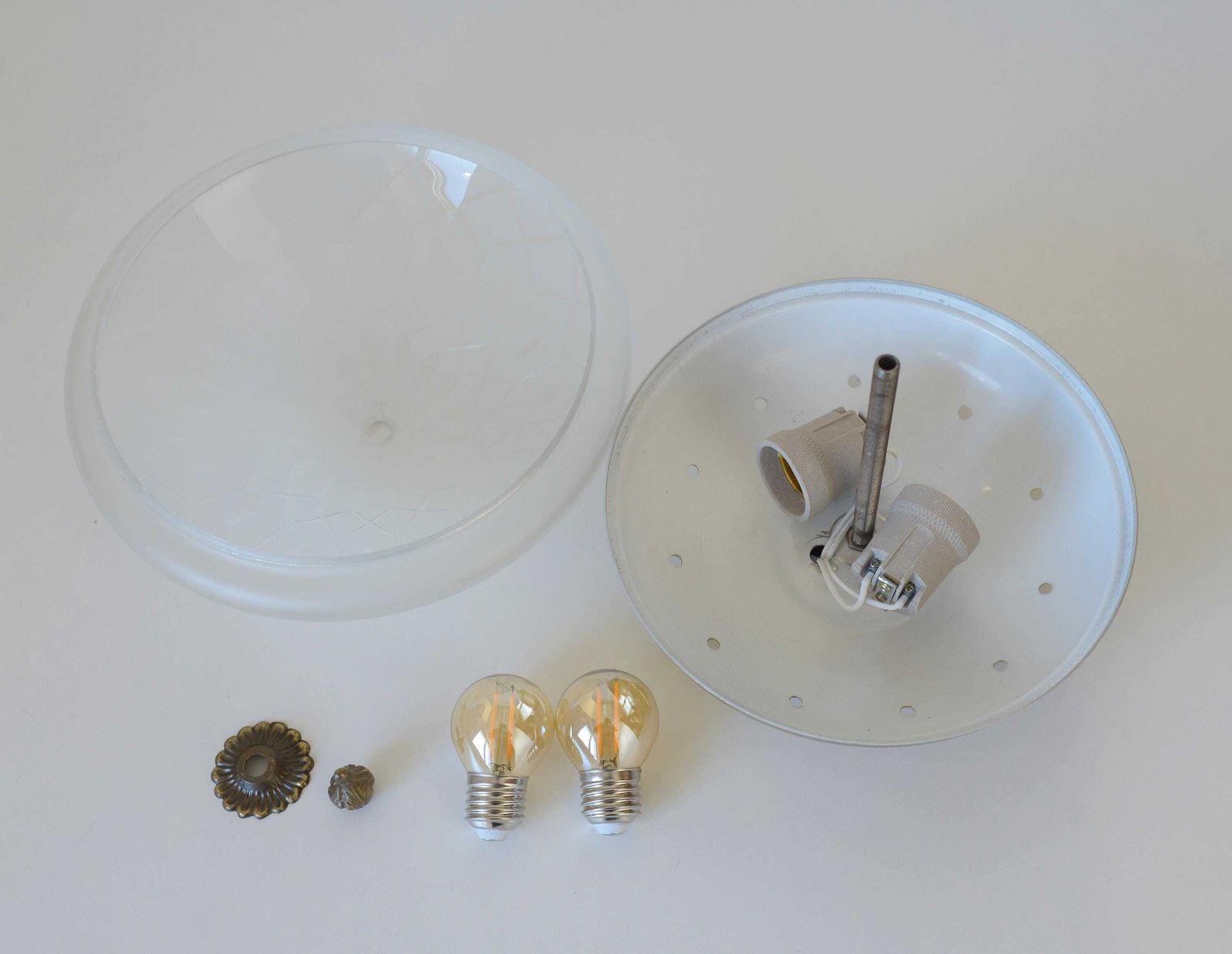 Vintage Art Deco Style Flush Mount Ceiling Light – Cut Glass & Brass.