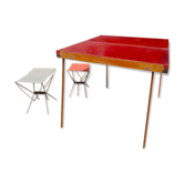 Table, picnic wooden suitcase and its armchairs