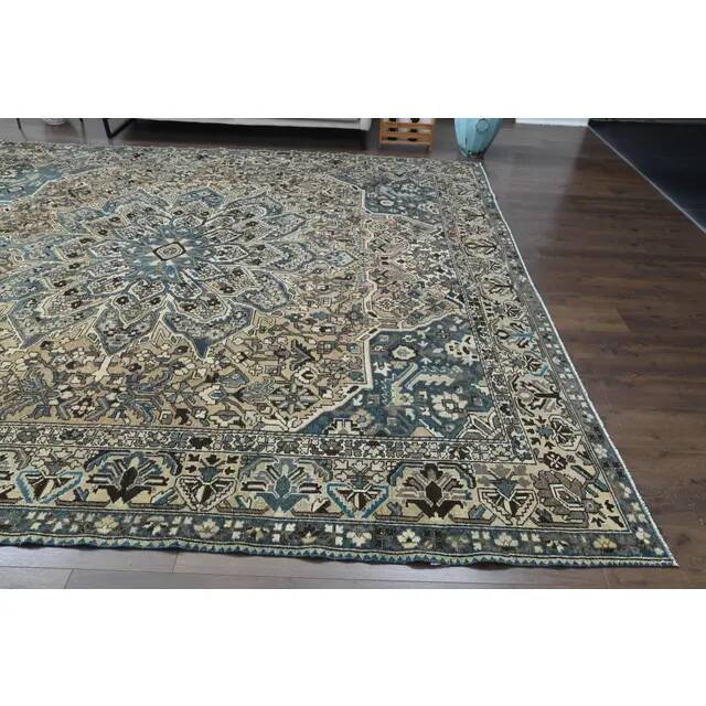 1970s Vintage Persian Handmade Wool Cotton Light Brown Area Rug 308x370