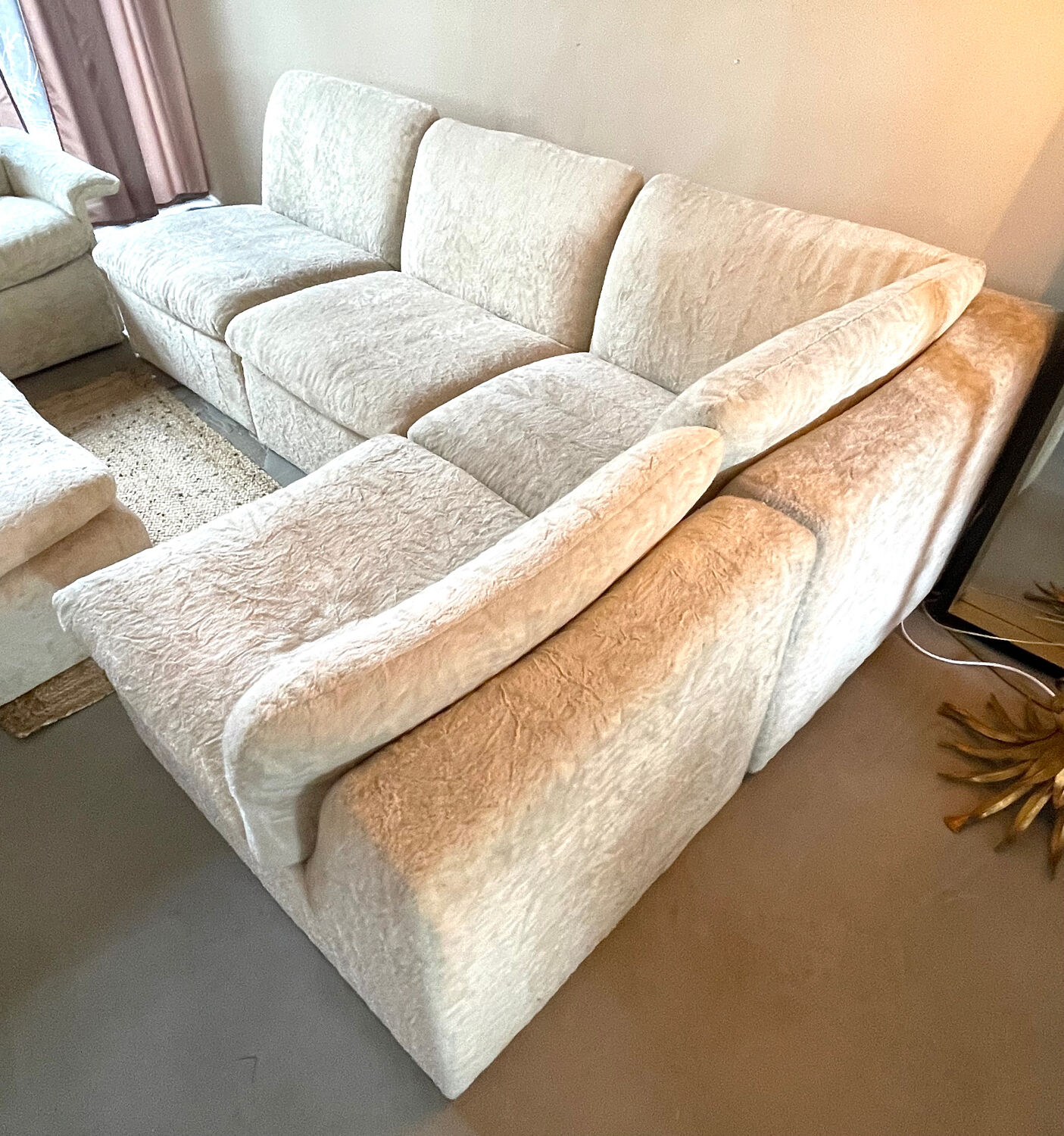 Modular corner sofa white pluche 7 elements