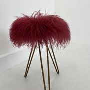 Tabouret Flokati rouge moderne du milieu du siècle, 1950