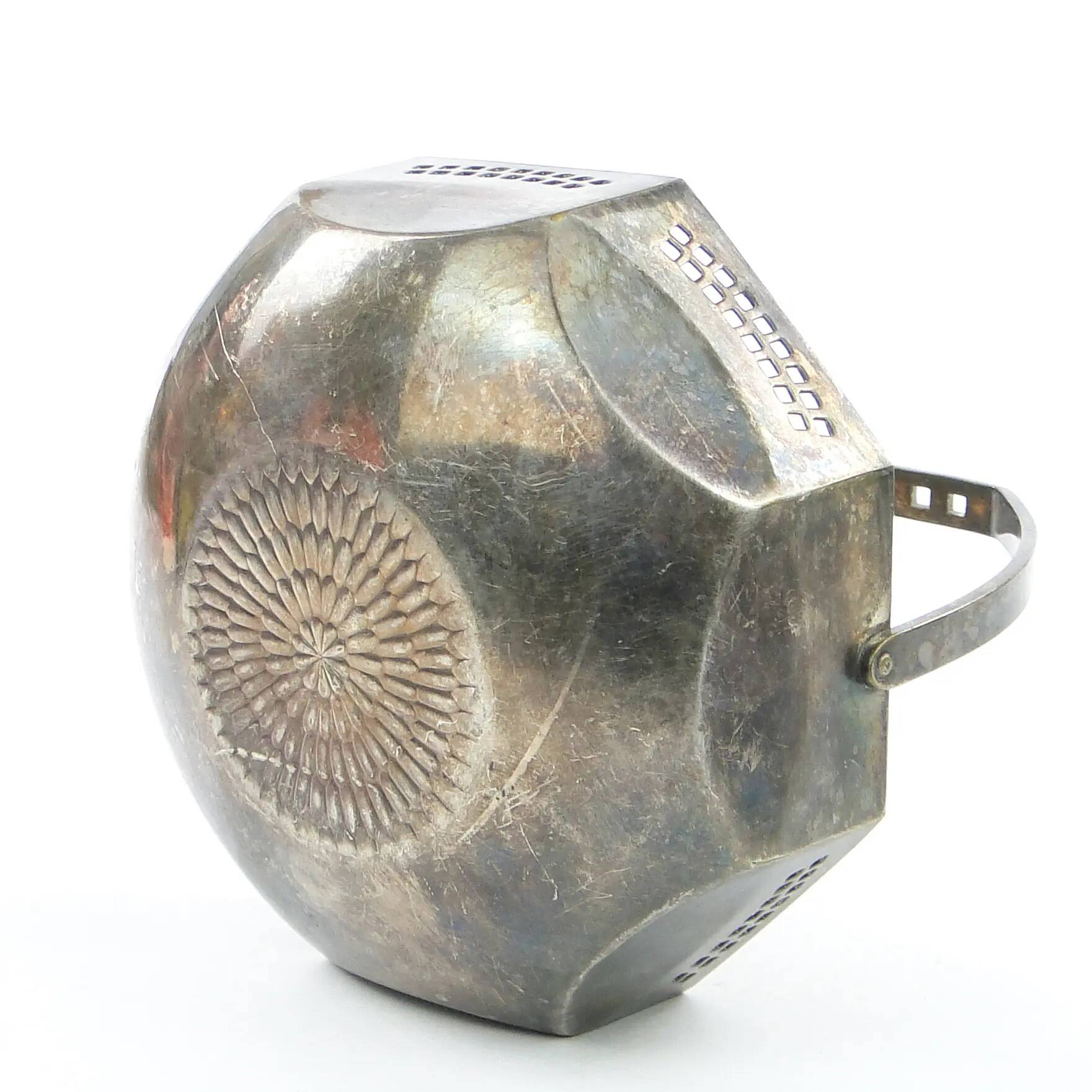 Art Nouveau sugar bowl, silver-plated brass, Austria, early 20th century