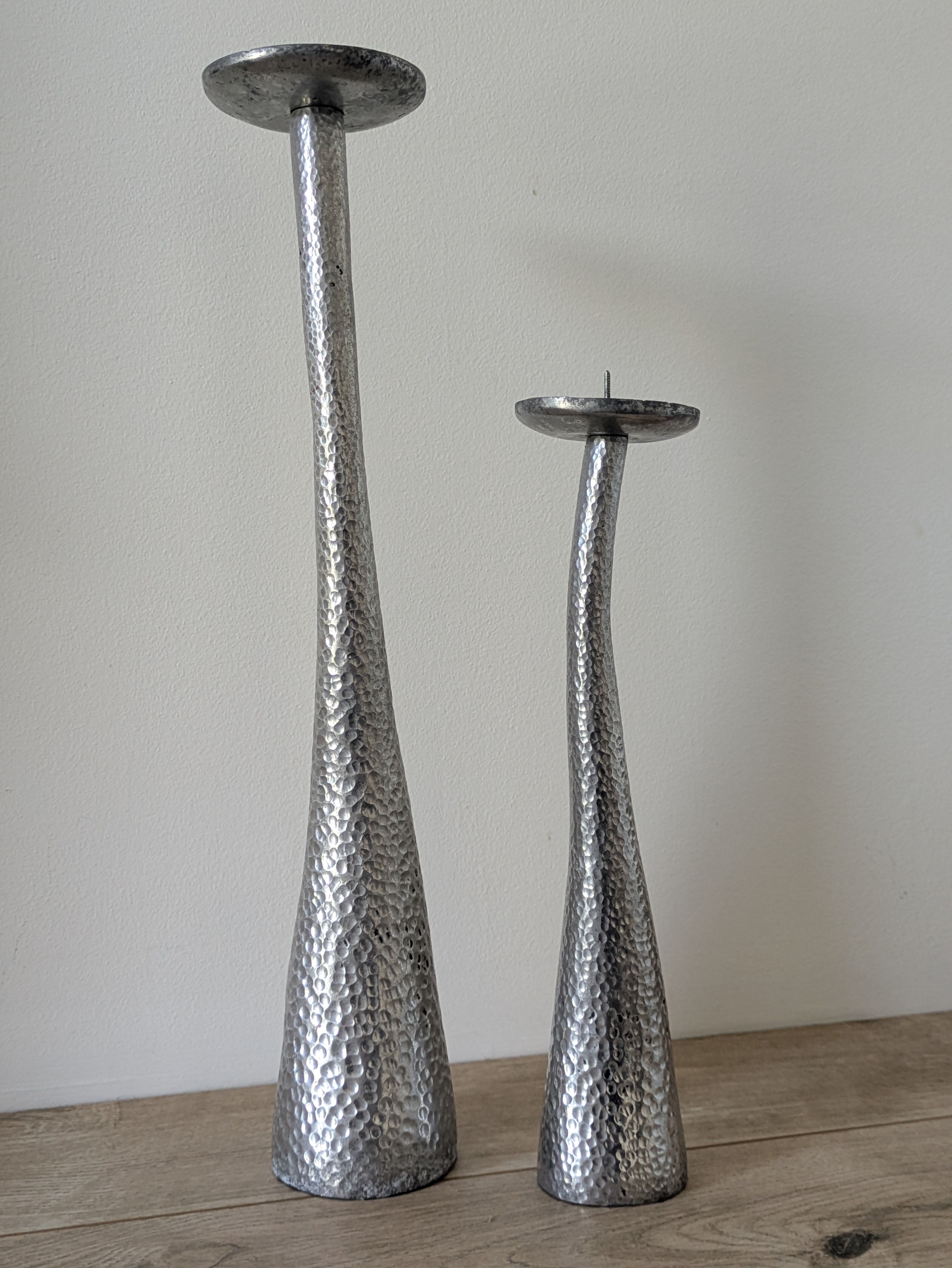 Brutalist hammered candlesticks