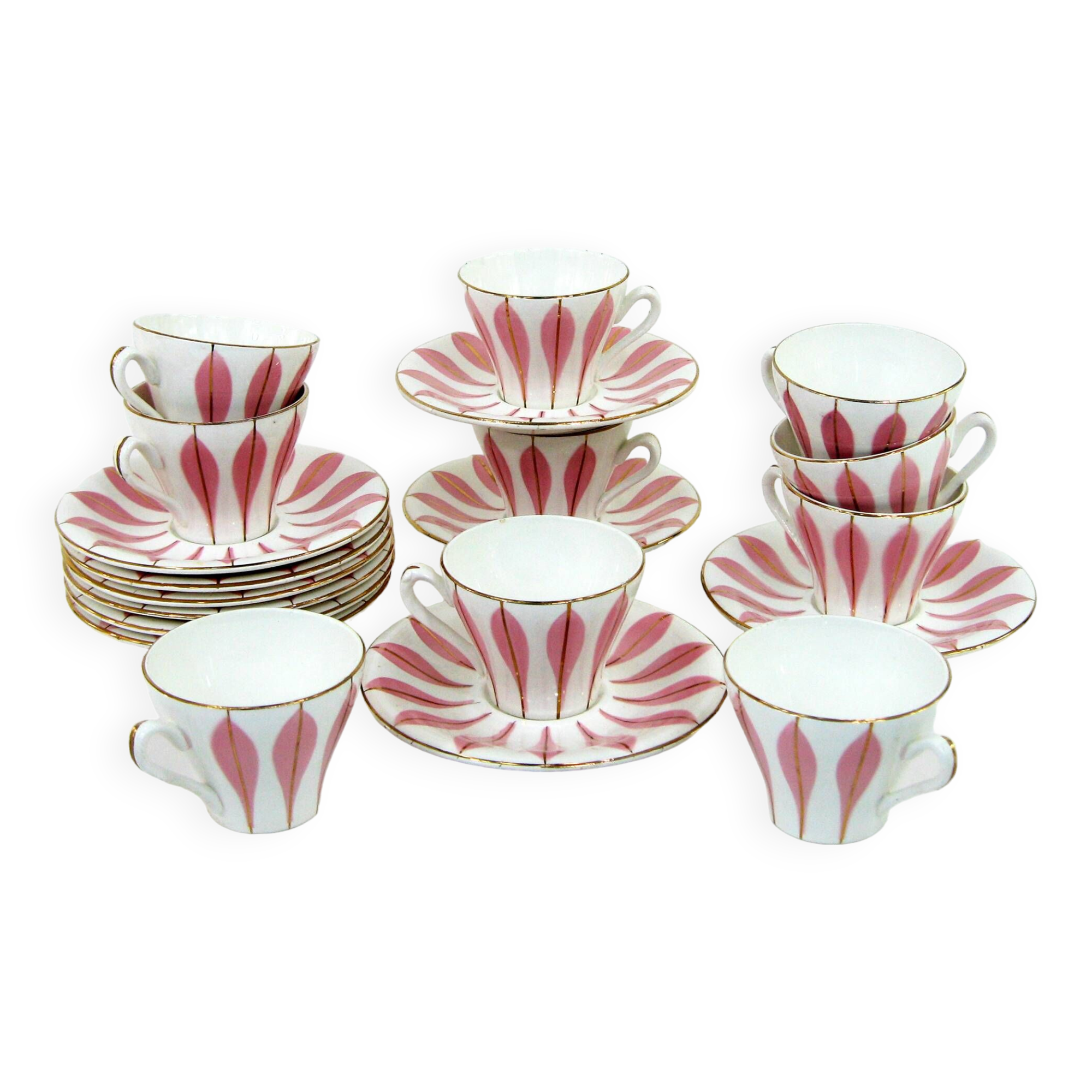 10 white ceramic coffee cups - Digoin 9604 France - vintage 50s