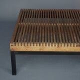 Table basse vintage à lattes en teck et métal, 1960