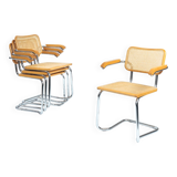 4 Bauhaus wicker chairs, in the style of Marcel Breuer, stackable