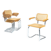 4 chaises en osier Bauhaus, dans le style de Marcel Breuer, empilables