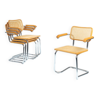 4 Bauhaus wicker chairs, in the style of Marcel Breuer, stackable