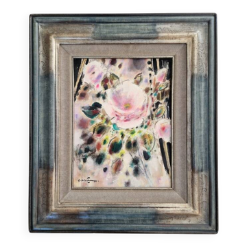 Gabriel Deschamps (1919-2011) Huile sur toile - La rose - 1960