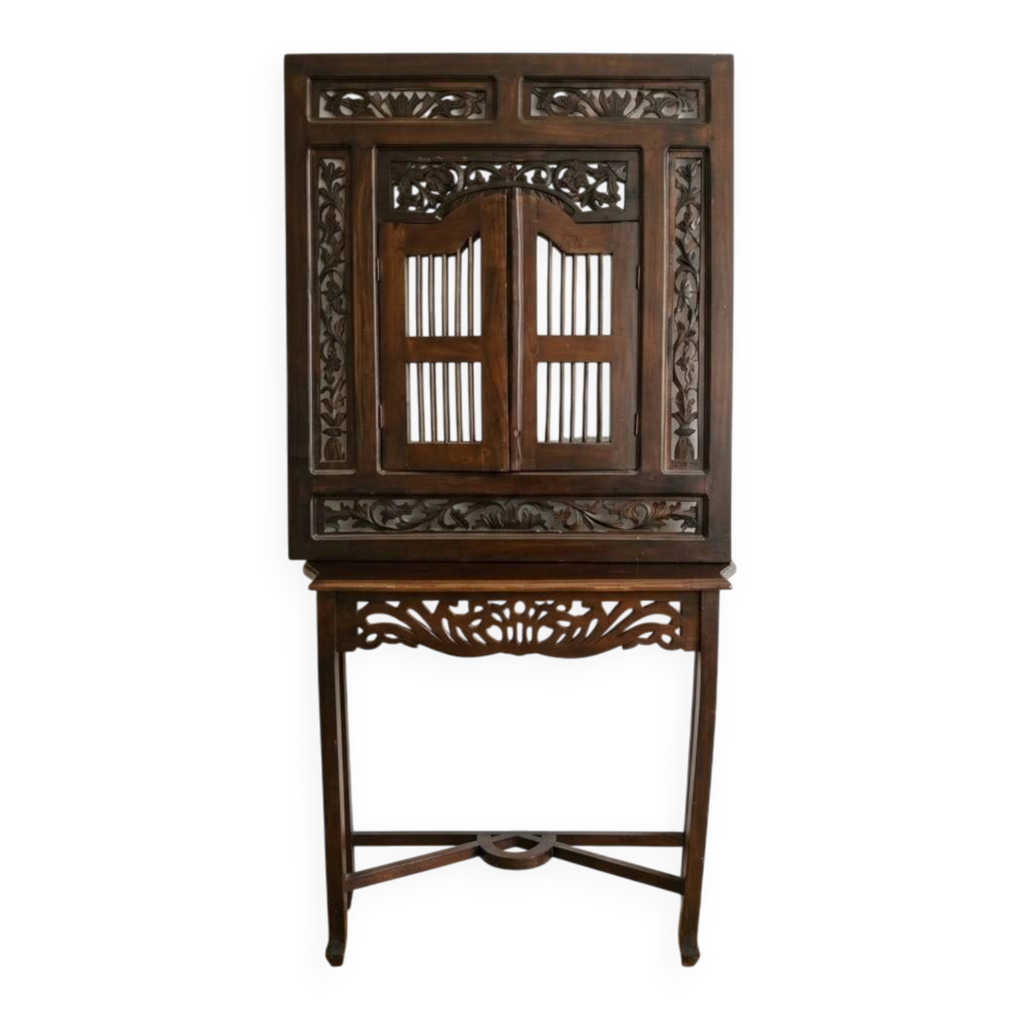 Wooden console set: console with integrated mirror.