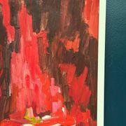 Huile su panneau suédoise – « Composition abstraite en rouge » par Rune Pettersson