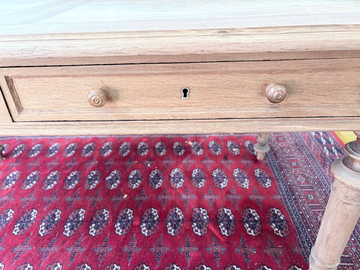 Large table / antique desk in chestnut – light patina