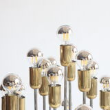Tubular chrome and brass waterfall chandelier, Italy 1970s.