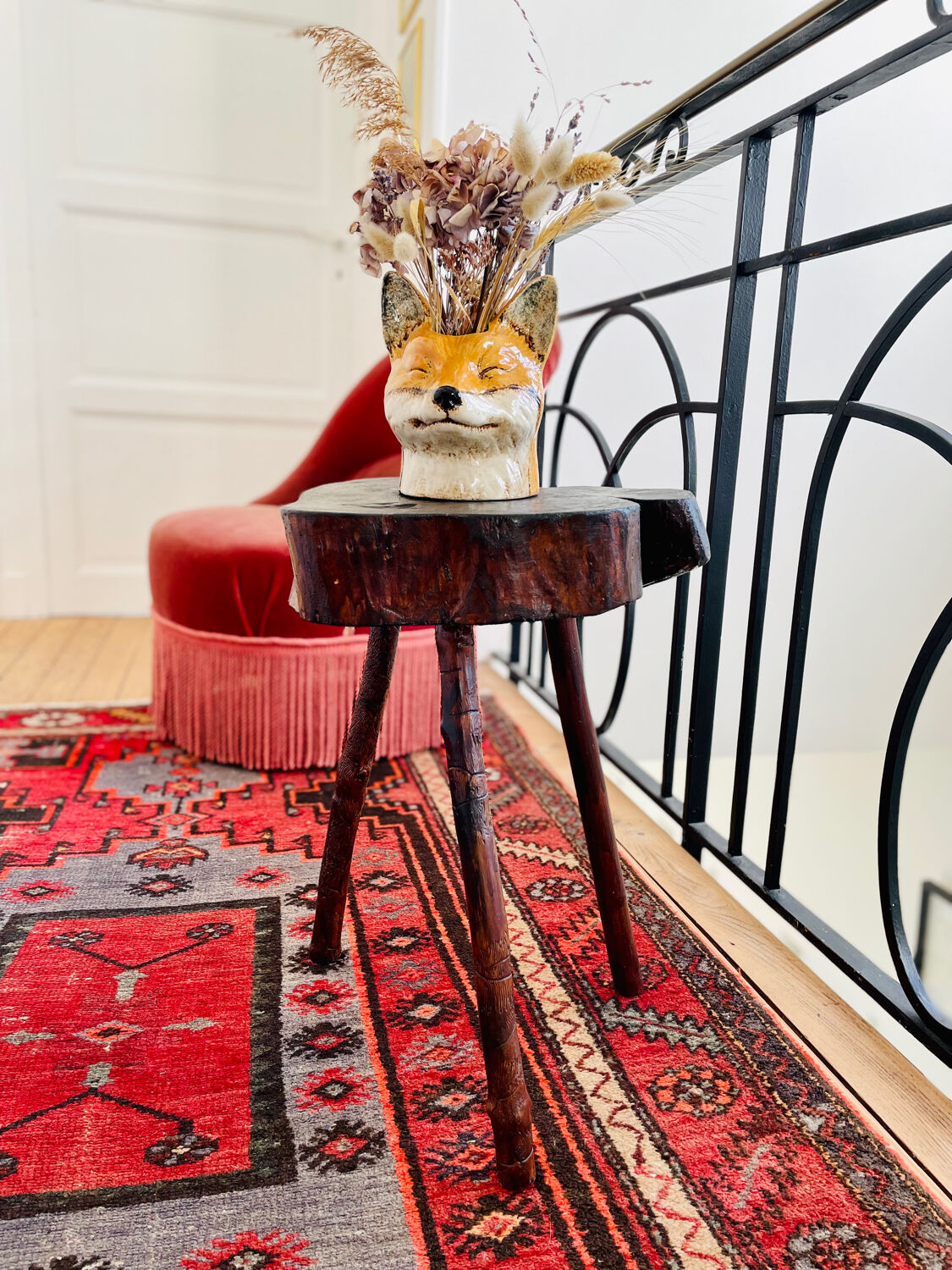 Rough wood tripod stool ethnic style